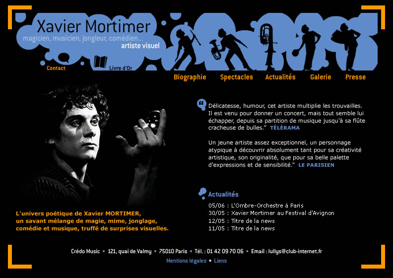 Page d'Accueil du site de Xavier MORTIMER
